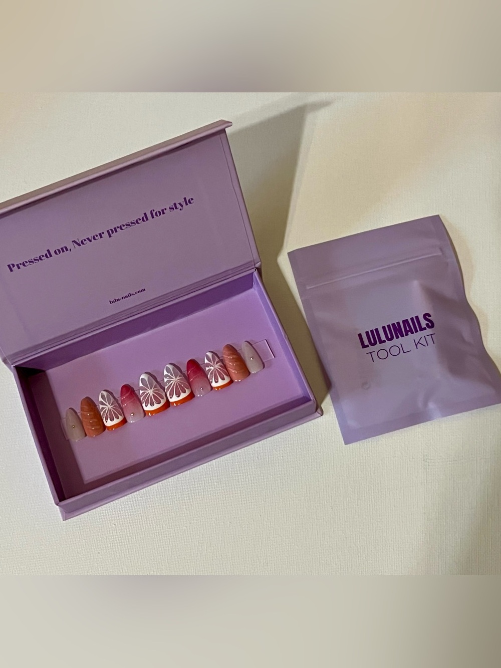 Pink & Orange Press-On Nail Set